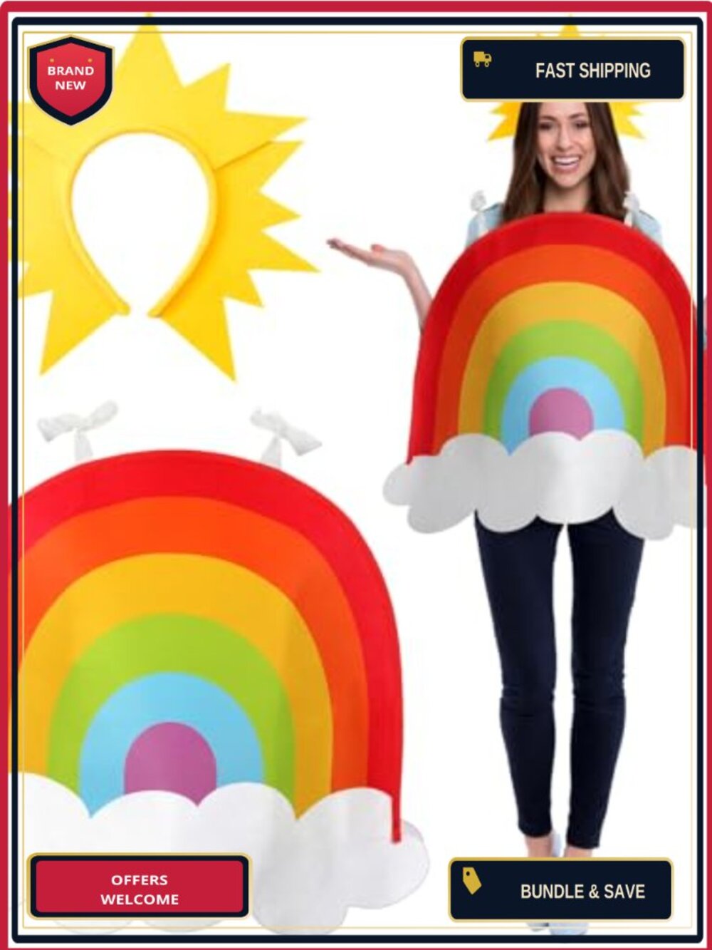 Adult Rainbow Cloud Costume Set with Sun Headband Two Piece